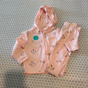 NWT Carter's Light Pink Hooded Zip Set with Subtle Strawberry Motif